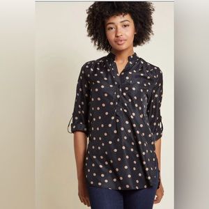 ModCloth Polka Dot Popover Tunic W/ Rolltop Tab Sleeves,  Small